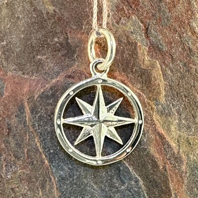 Compass Rose Pendant in 14K Yellow Gold