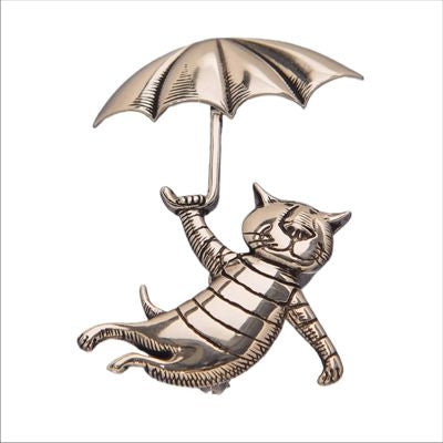 EDWARD GOREY UMBRELLA CAT PIN IN STERLING SILVER