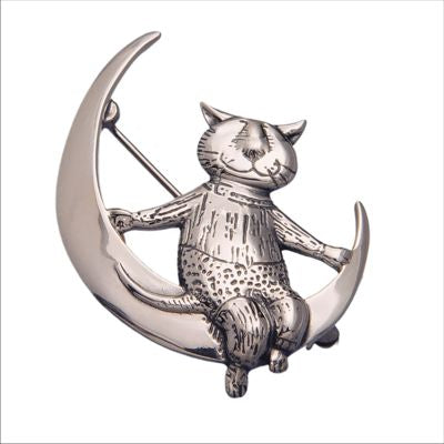 EDWARD GOREY MOON CAT STERLING SILVER PIN